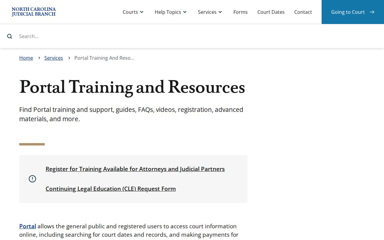 Gaston County case search through North Carolina eCourts Portal training resources